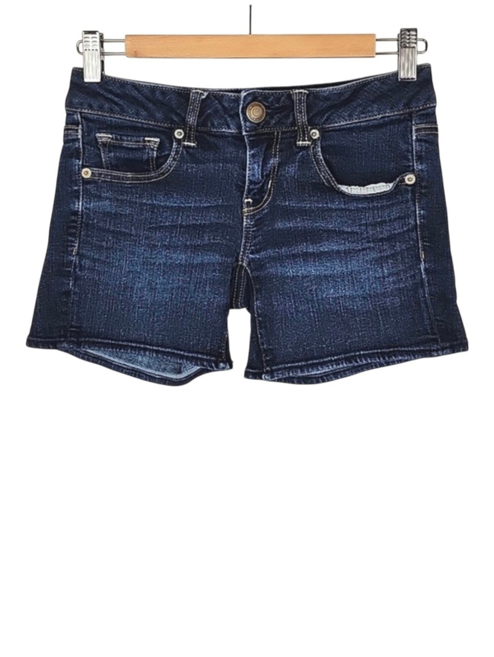 American Eagle Women's Stretch Dark Wash Distressed Denim Jean Shorts 2